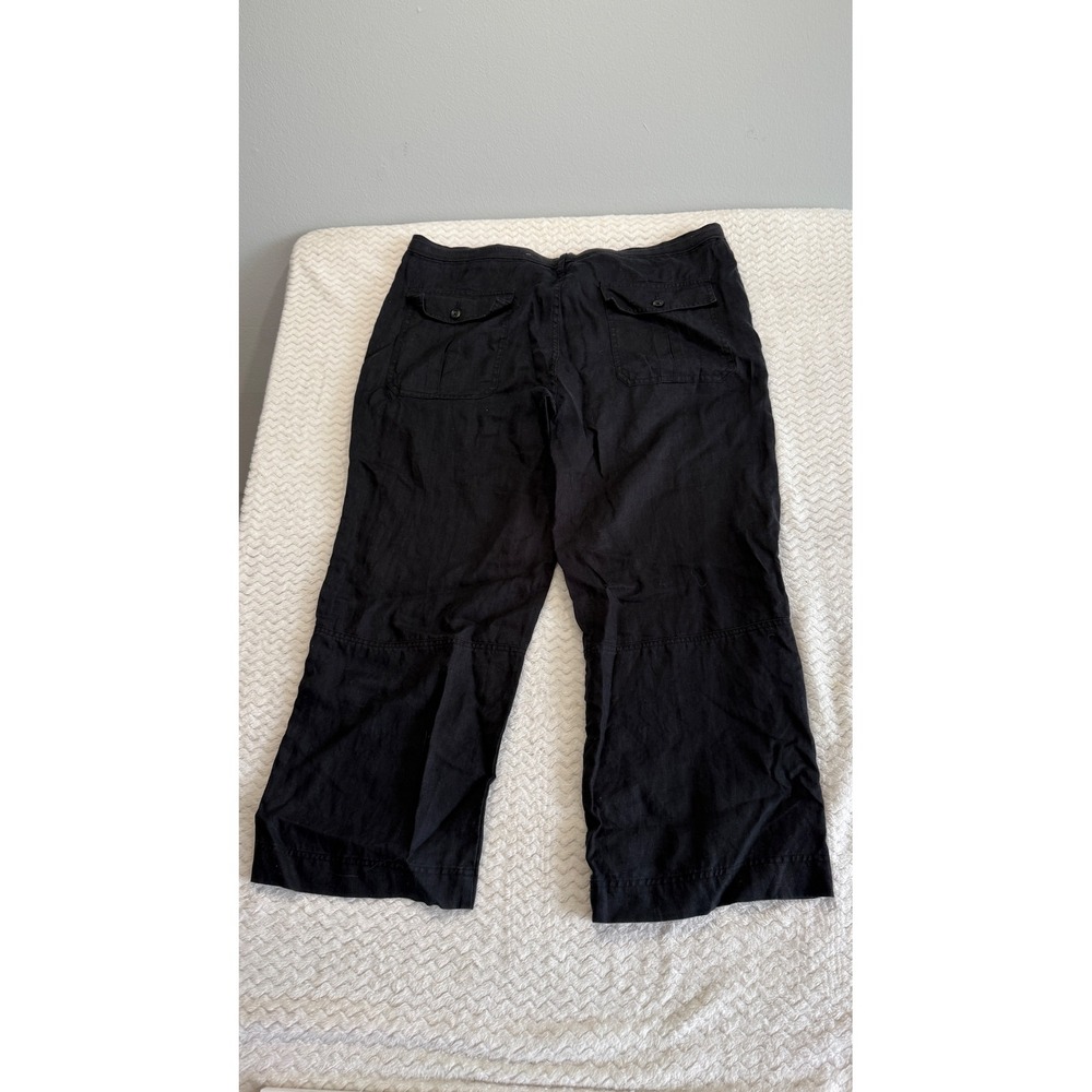 Perry Ellis Black 100% Linen Cropped Wide Leg Drawstring Pants Womens Large